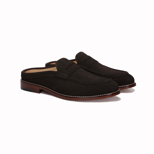 Reggie Backless Leather Loafers Dark Brown-1