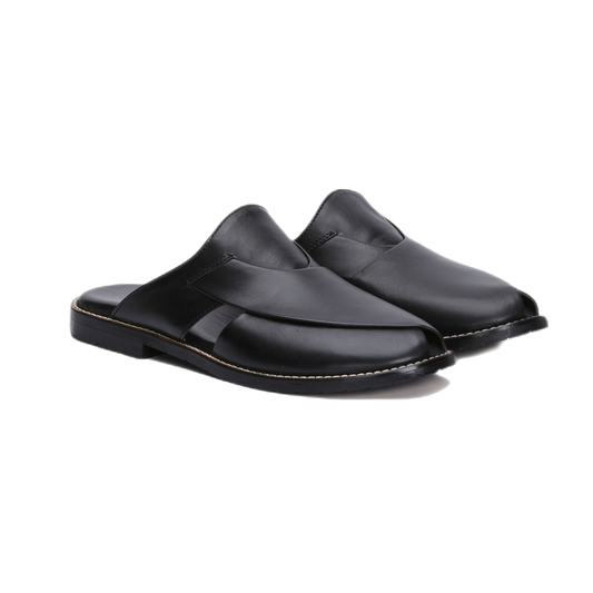 Jaxon Peshawari Sheep Leather Chappal Black-3