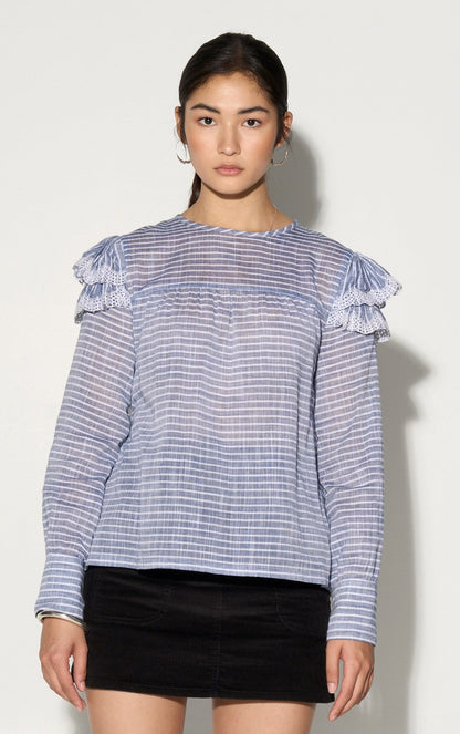 NINETTE striped top with shoulder ruffles-1