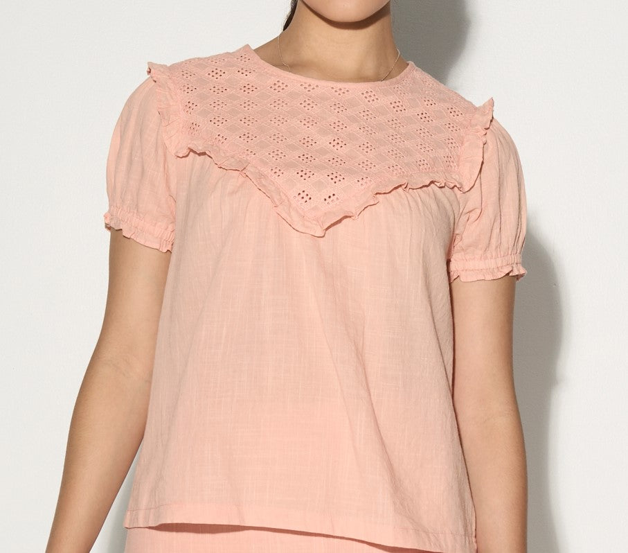 ALIDA pink short sleeve puff shoulder top-5