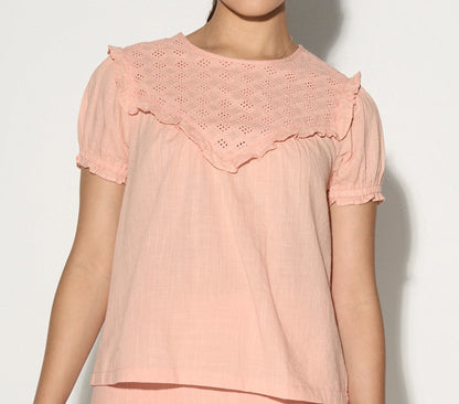 ALIDA pink short sleeve puff shoulder top-5