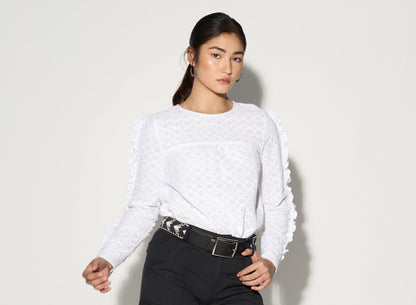 BRIELLE white ruffle sleeves blouse-1