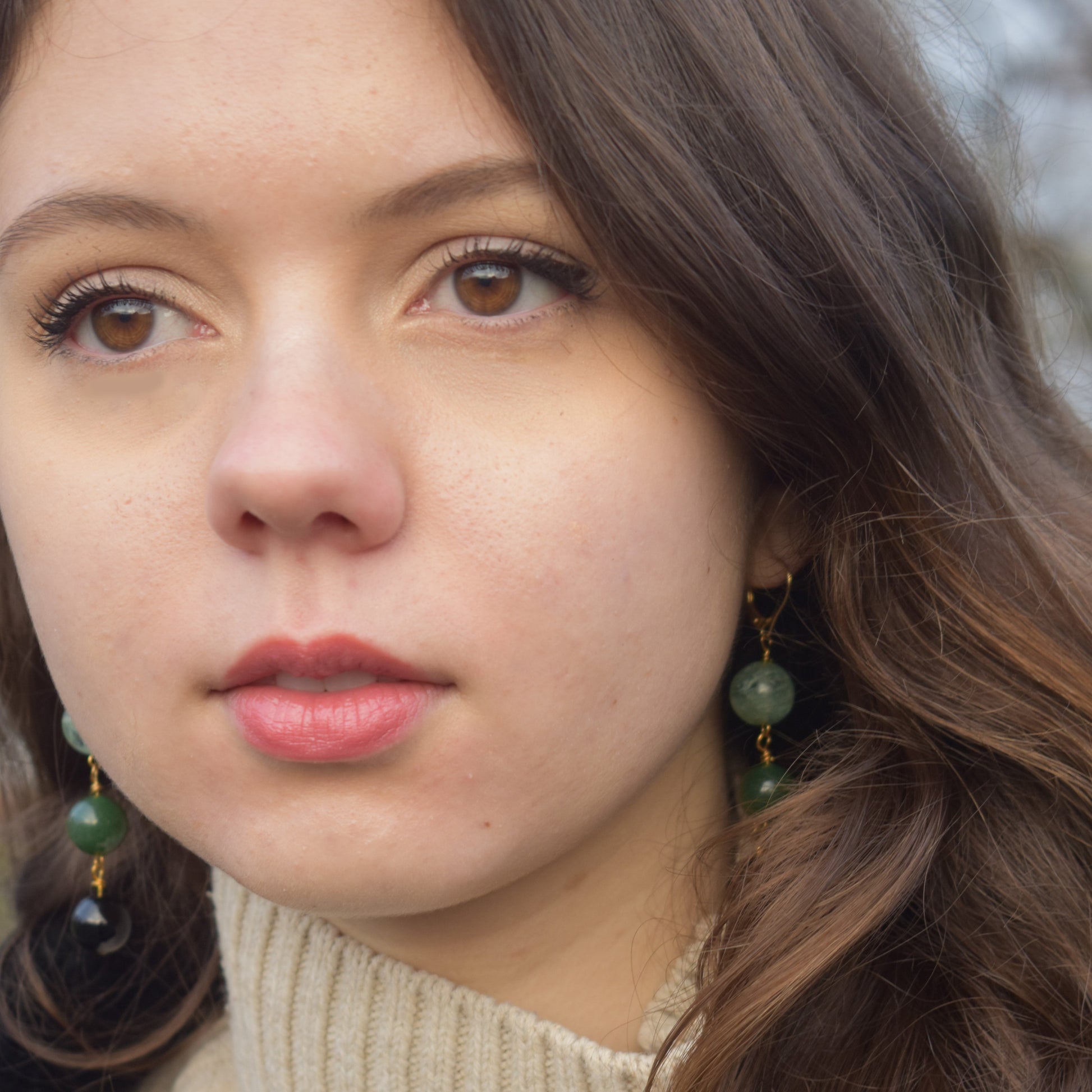 Green Quartz, Green Agate and Black Onyx Yellow Gold vermeil, 9k or 18k Gold Vermeil Earrings, Bloom Collection | by nlanlaVictory-1