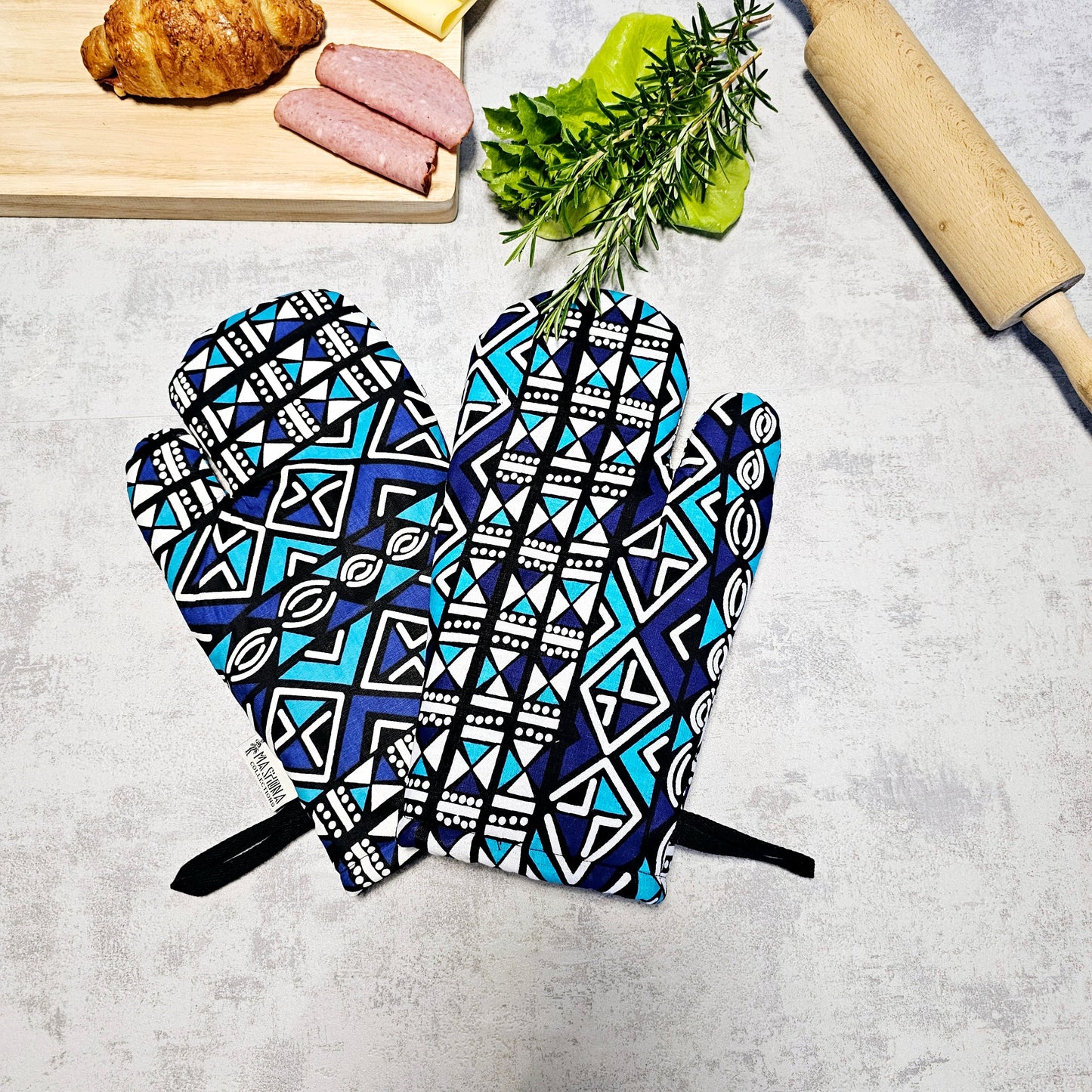 Set of 2 Oven Gloves Handmade "Mudcloth" Bogolan Print Inspired African Print-0