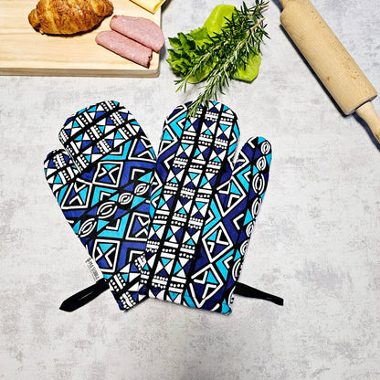 Set of 2 Oven Gloves Handmade "Mudcloth" Bogolan Print Inspired African Print-0