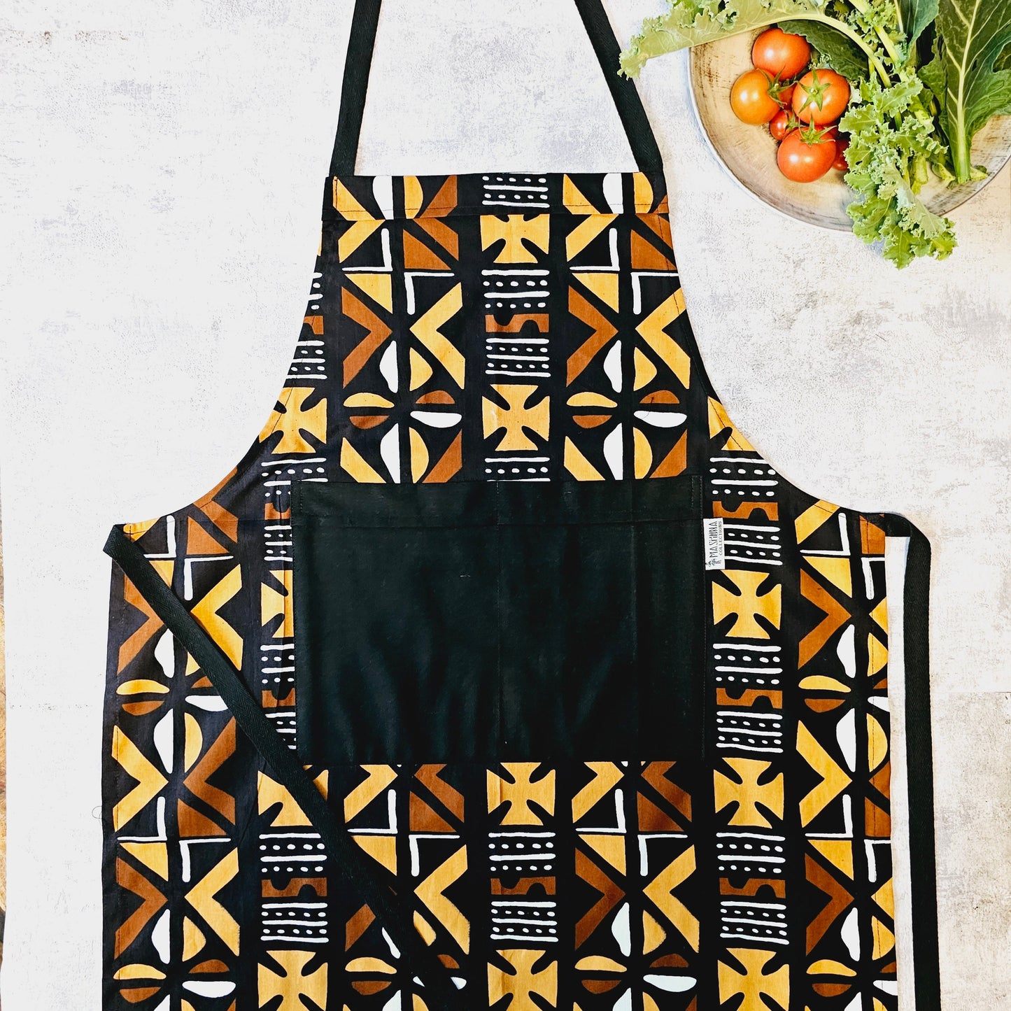 Handmade Bogolan Print | African Print Apron with Pocket-3