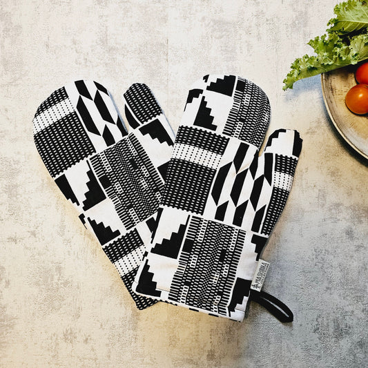 Set of 2 Oven Gloves Handmade "Mudcloth" Bogolan Print Inspired African Print-0