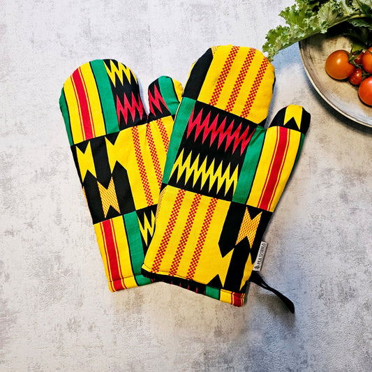 Set of 2 Oven Gloves | Handmade "Mudcloth" Bogolan Print Inspired African Print-0