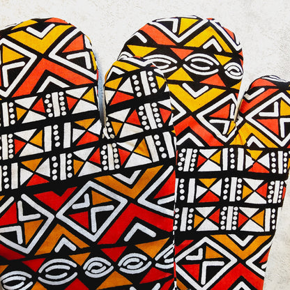 Set of 2 Oven Gloves Handmade "Mudcloth" Bogolan Print Inspired African Print-2