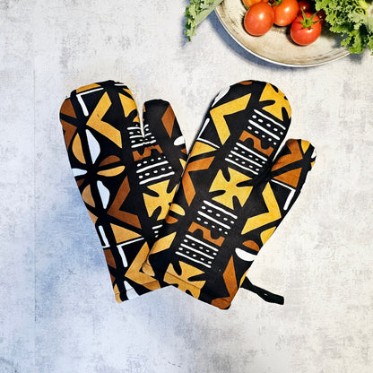 Set of 2 Oven Gloves Handmade "Mudcloth" Bogolan Print Inspired African Print-0