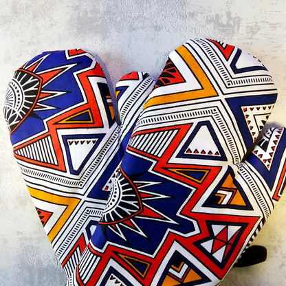 Set of 2 Oven Gloves Handmade "Mudcloth" Bogolan Print Inspired African Print-1