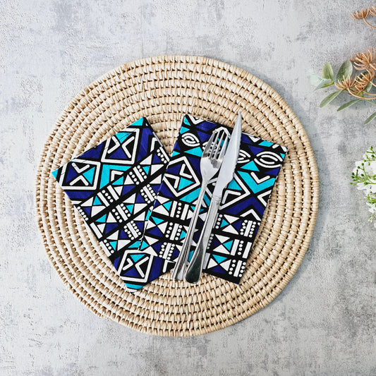 Set of 4 / 8 Napkins | 35x35cm | Black Mudcloth Print, Ankara Wax, 100% Cotton-0