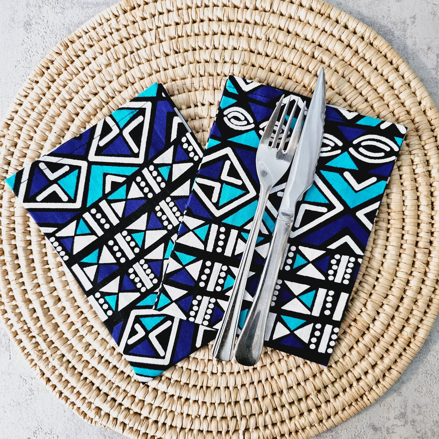 Set of 4 / 8 Napkins | 35x35cm | Black Mudcloth Print, Ankara Wax, 100% Cotton-1