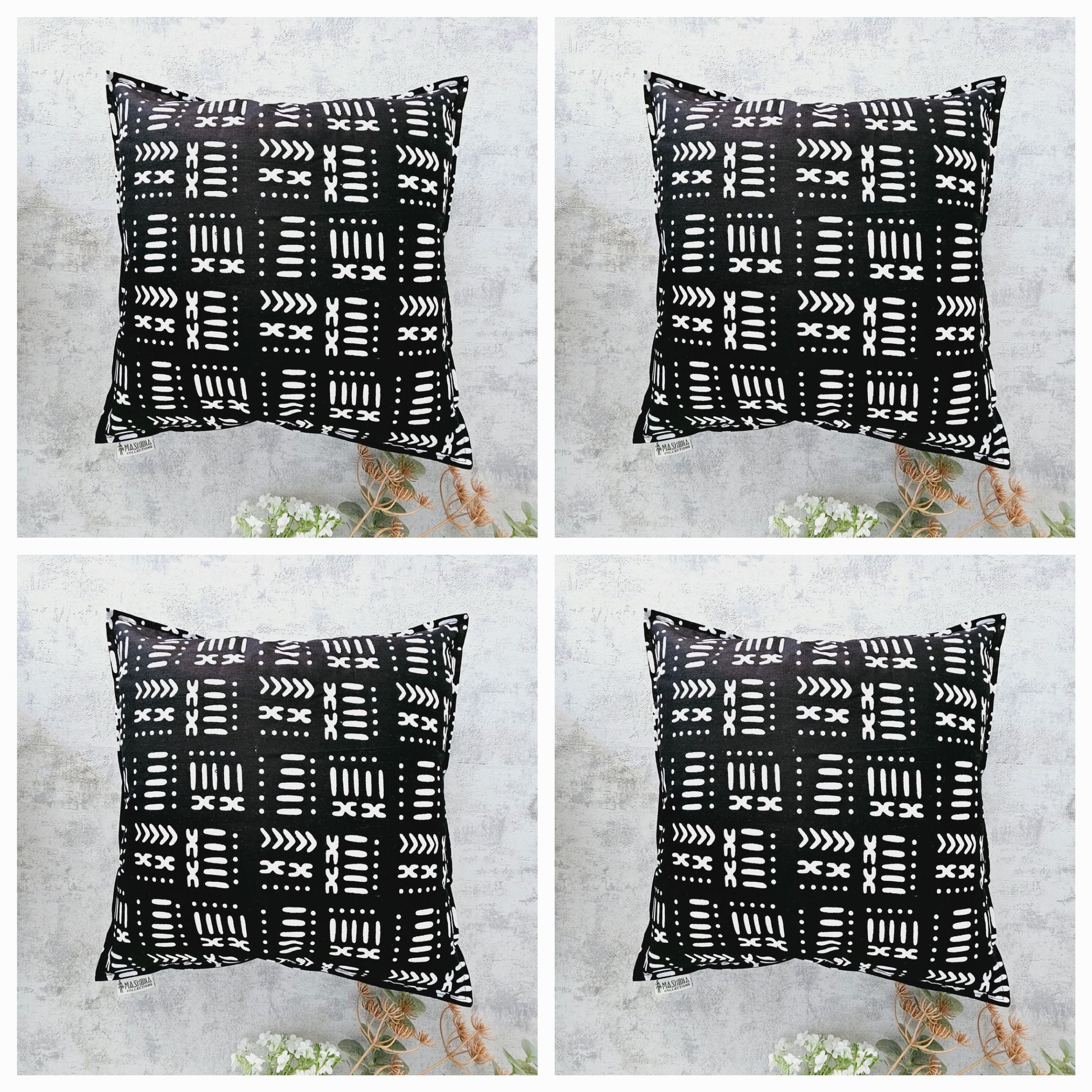 Set of 2 / 4 African Print | 40x40cm | Mudcloth Boho Cushion Cover 100% Cotton Wax Ankara Fabric-0