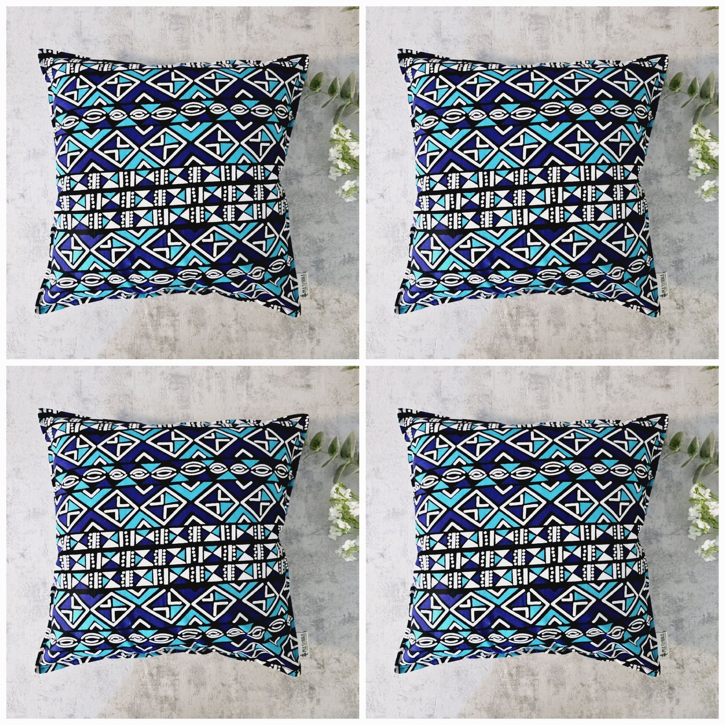 Set of 2 / 4 African Print | 40x40cm | Mudcloth Boho Cushion Cover 100% Cotton Wax Ankara Fabric-0