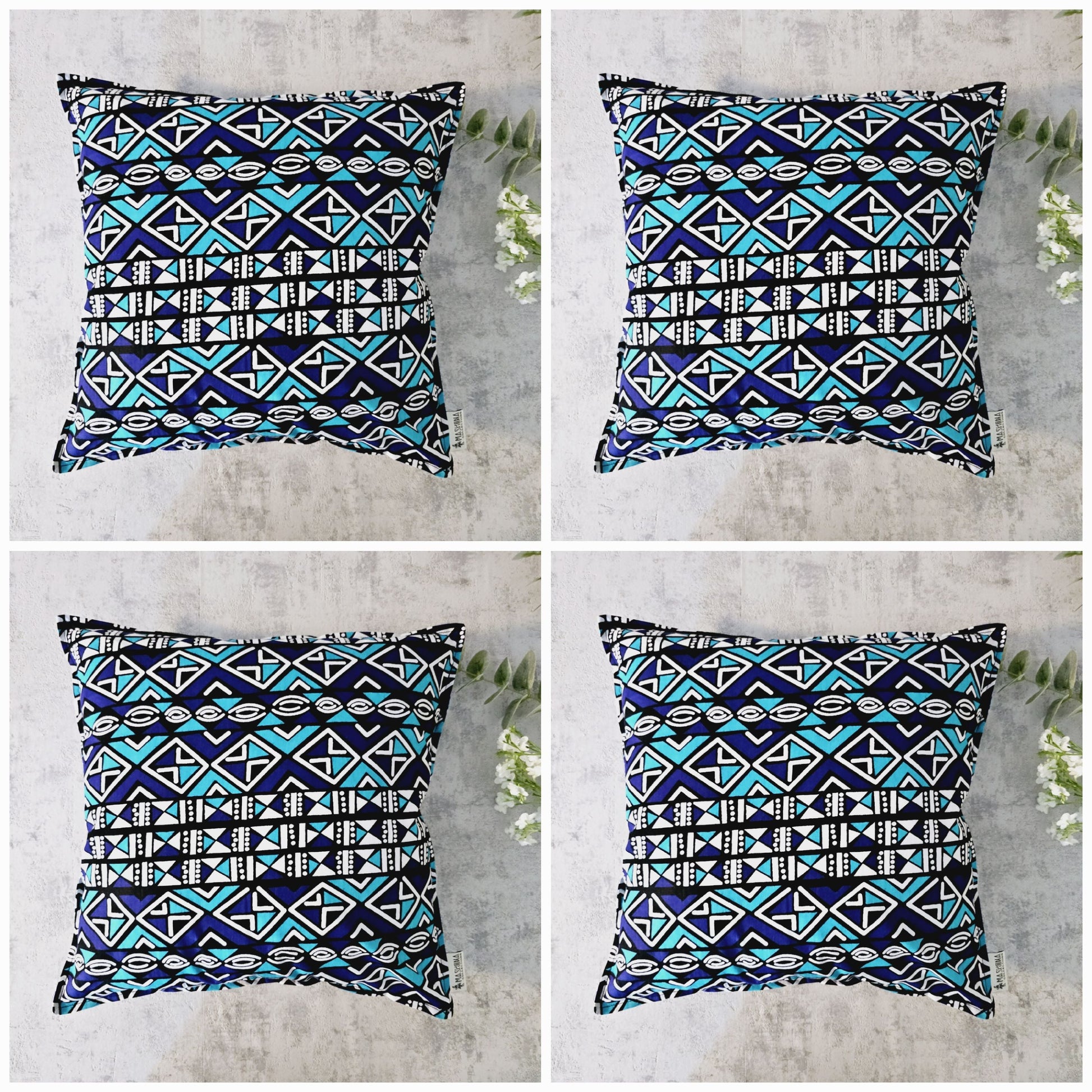 Set of 2 / 4 African Print | 40x40cm | Mudcloth Boho Cushion Cover 100% Cotton Wax Ankara Fabric-0