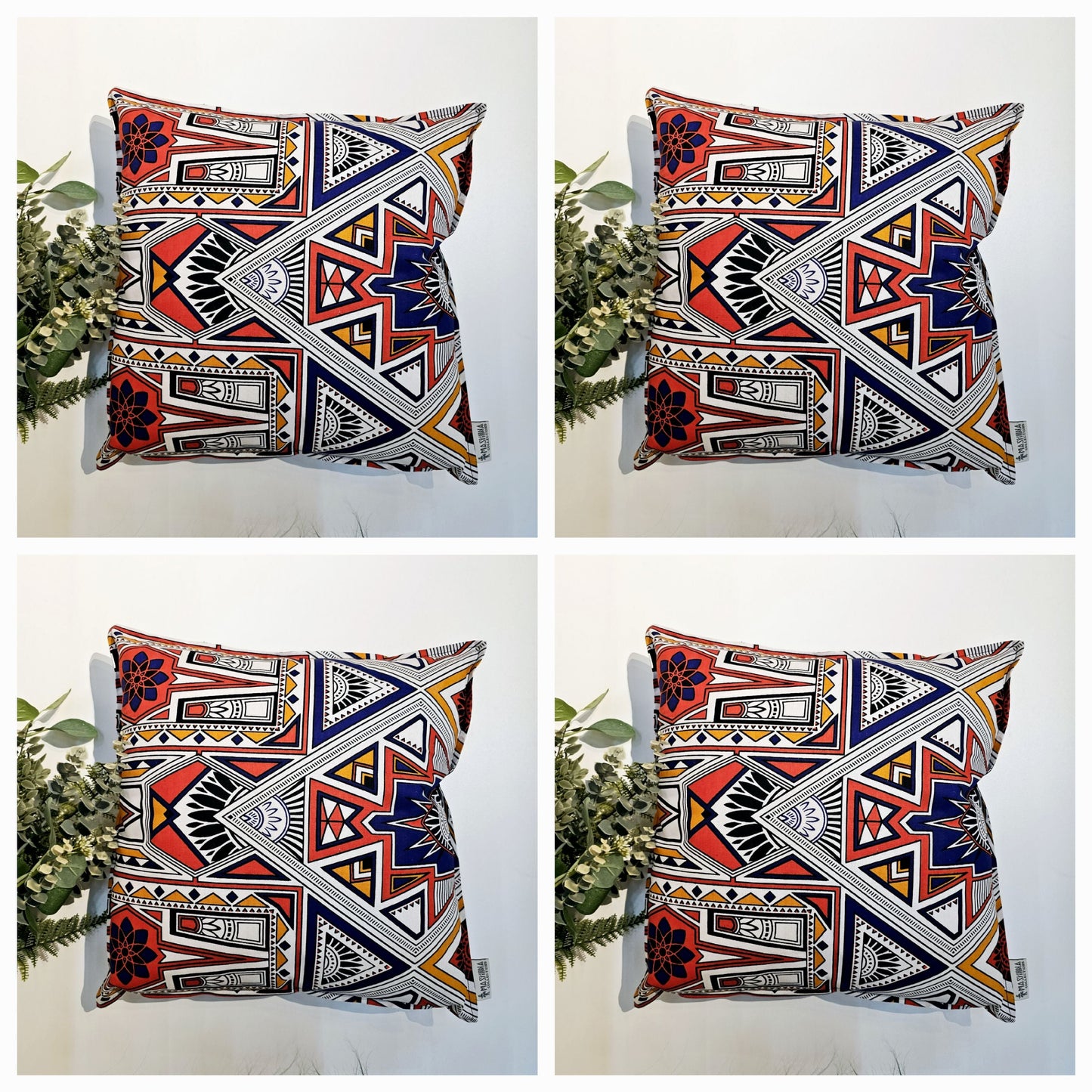 Set of 2 / 4 African Print | 40x40cm | Mudcloth Boho Cushion Cover 100% Cotton Wax Ankara Fabric-0