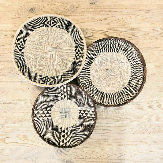 Set of 3 Handmade African Wall Baskets | Zimbabwe Baskets | Boho Wall Decor | 3C-0