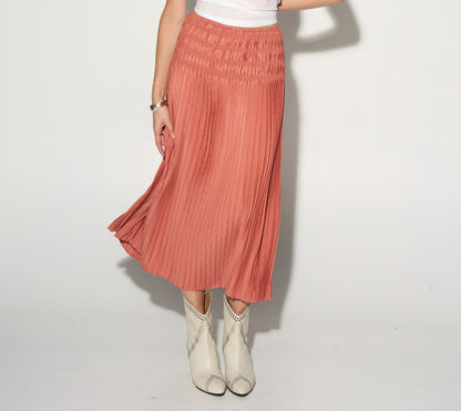 ELEA Coral pink pleated midi skirt-4