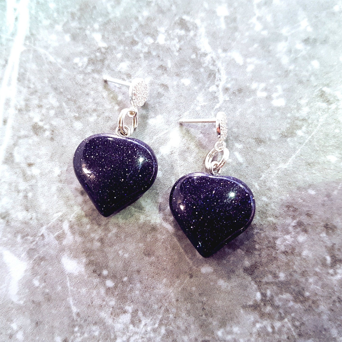 Blue Goldstone Cubic Zirconia Stud Earrings, Besteller Earrings, Sterling Silver Stud Earrings, Heart Earrings, Gemstone Earrings | by nlanlaVictory-0