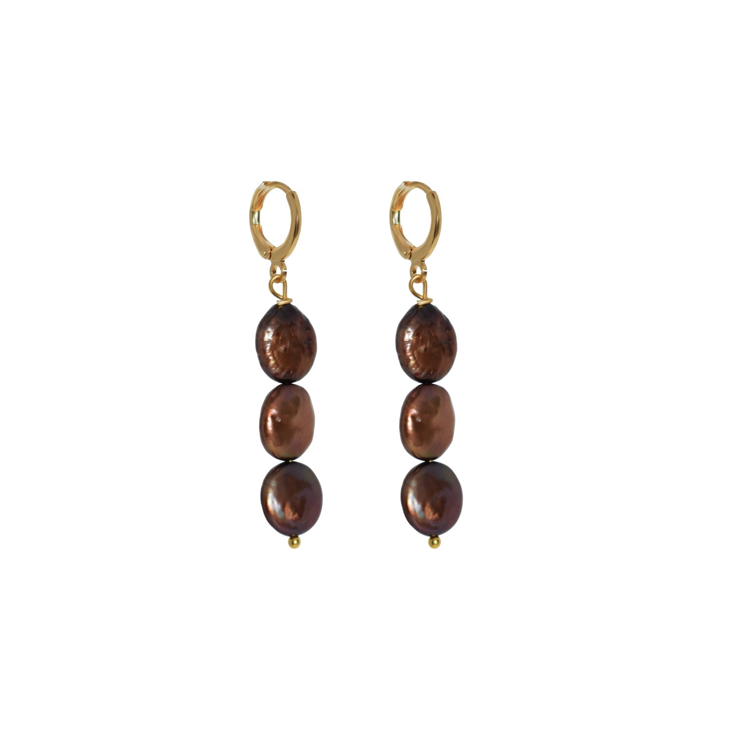 Brown freshwater pearl huggie earrings | by Ifemi Jewels-1