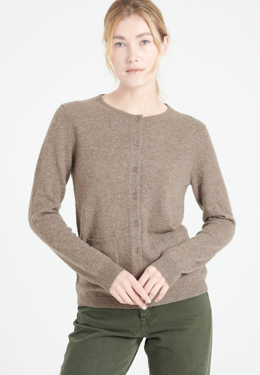 LILLY 4 Cardigan col rond en cachemire cintré taupe-0