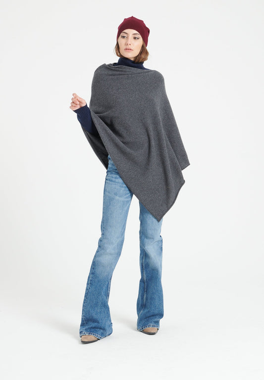 LILLY 9 Poncho col V en cachemire gris anthracite-0