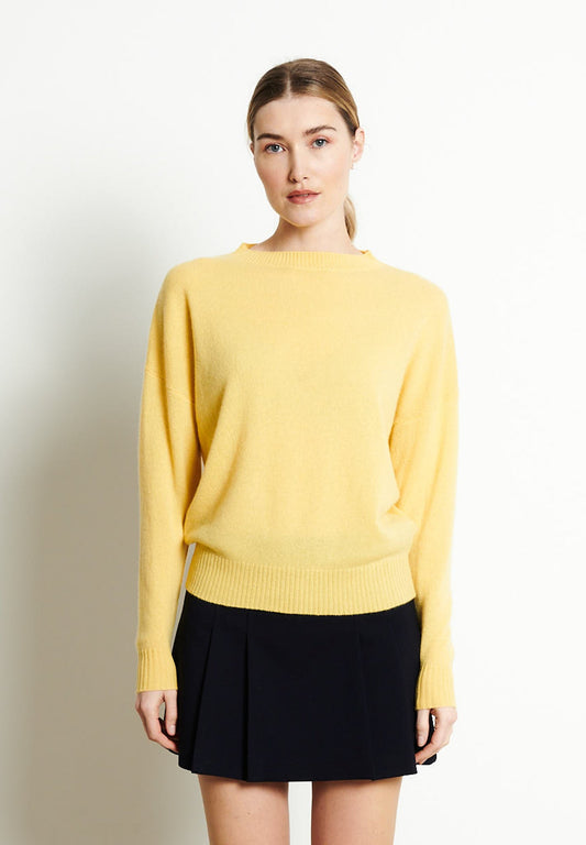 RIA 2 Pull col rond oversize en cachemire jaune-0