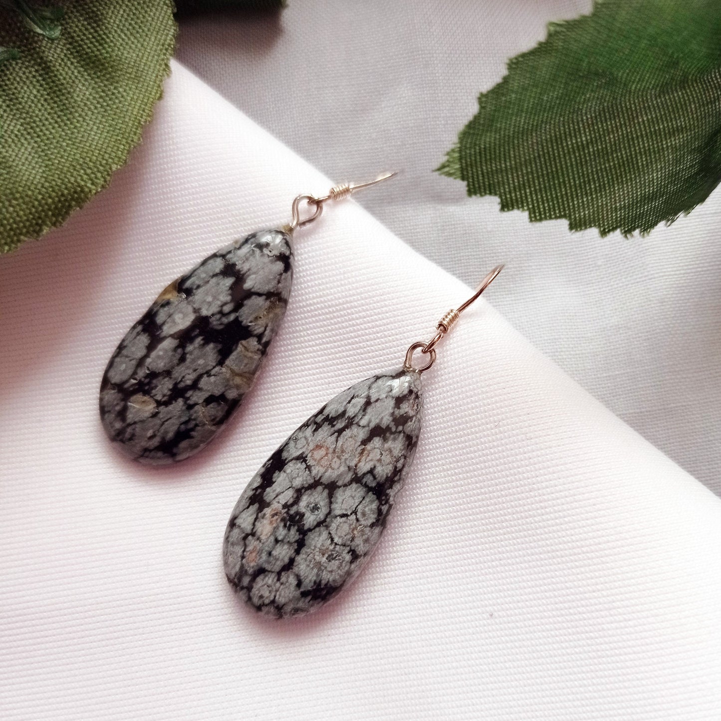 Snowflake Obsidian Earrings, Teardrop Sterling Silver Earrings, Gemstone Earrings | by nlanlaVictory-4