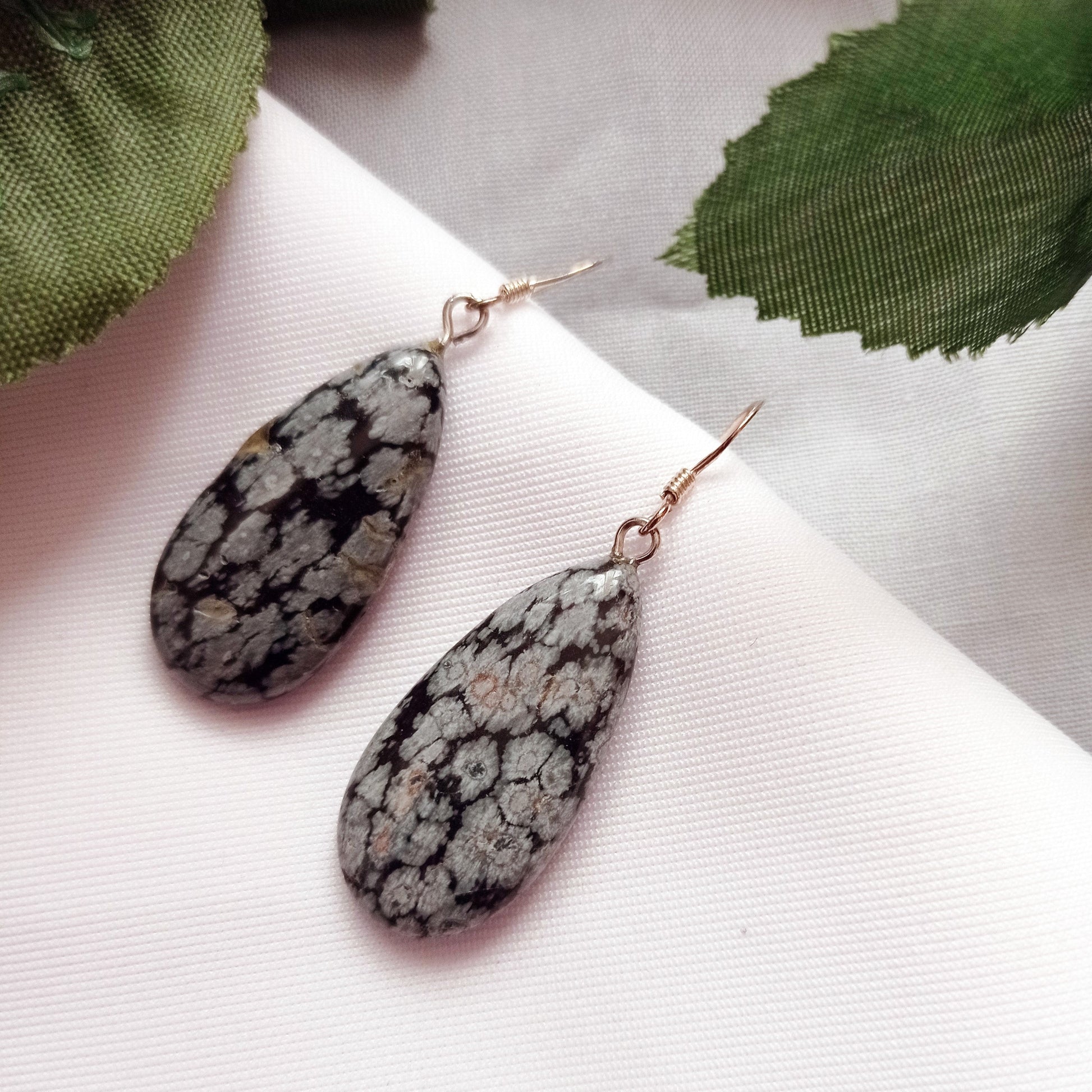 Snowflake Obsidian Earrings, Teardrop Sterling Silver Earrings, Gemstone Earrings | by nlanlaVictory-4