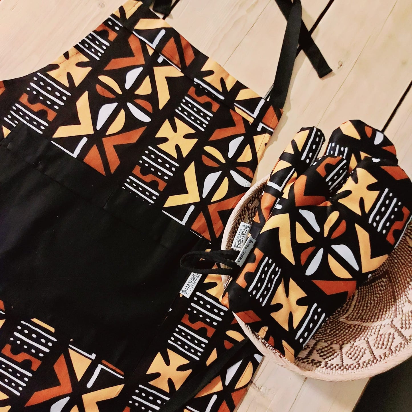 Handmade Apron and Oven Gloves Set | Made from 100% African Print Cotton | African Print Apron-2