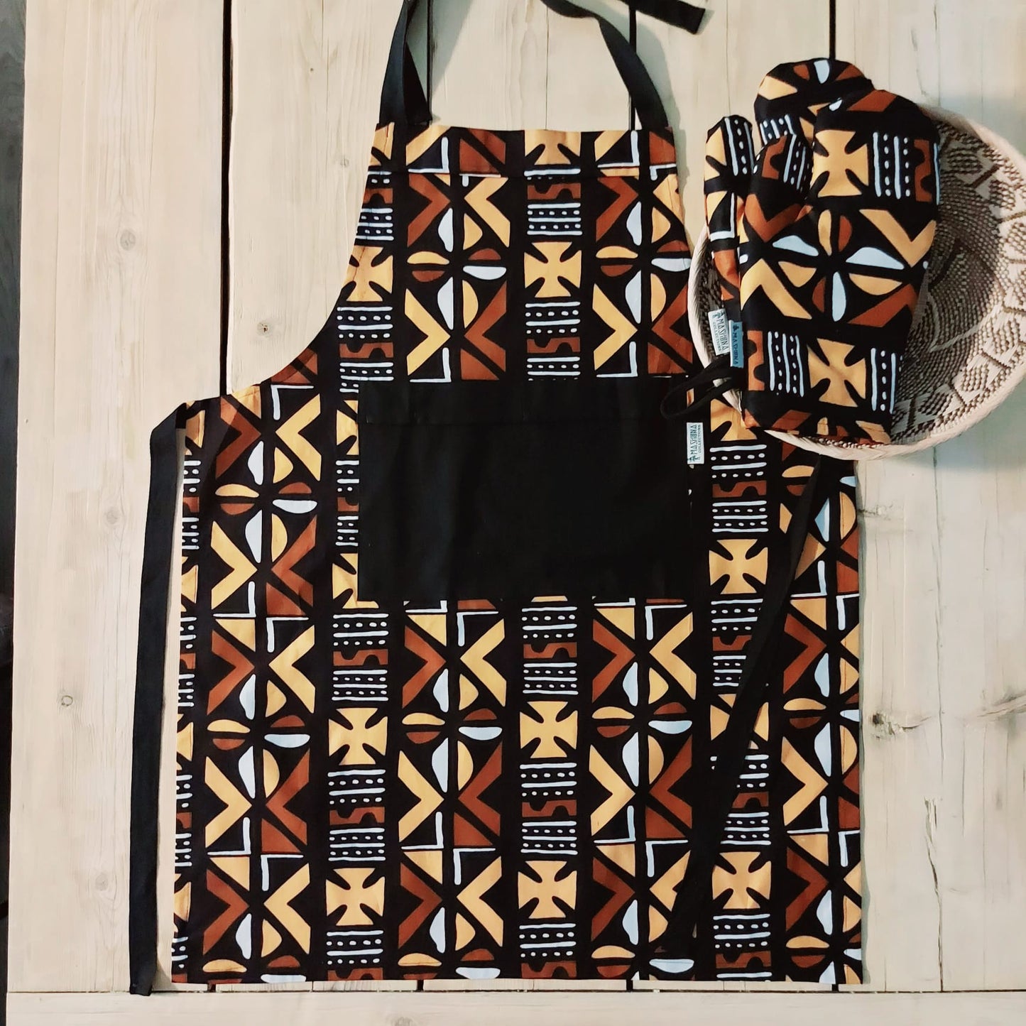 Handmade Apron and Oven Gloves Set | Made from 100% African Print Cotton | African Print Apron-0