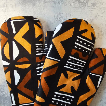 Set of 2 Oven Gloves Handmade "Mudcloth" Bogolan Print Inspired African Print-1