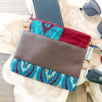 African Print Zipper Pouch | Make-up Bag | Pencil Case | Vegan Leather Detail-5