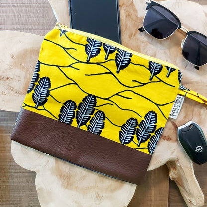 African Print Zipper Pouch | Make-up Bag | Pencil Case | Vegan Leather Detail-0