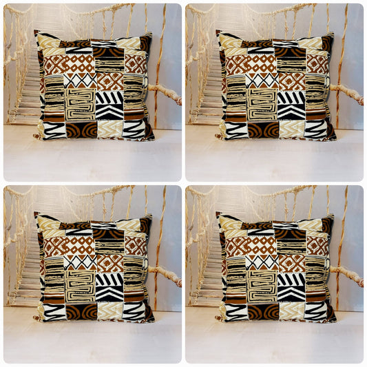 Set of 2 / 4 African Print | 40x40cm | Mudcloth Boho Cushion Cover 100% Cotton Wax Ankara Fabric-0