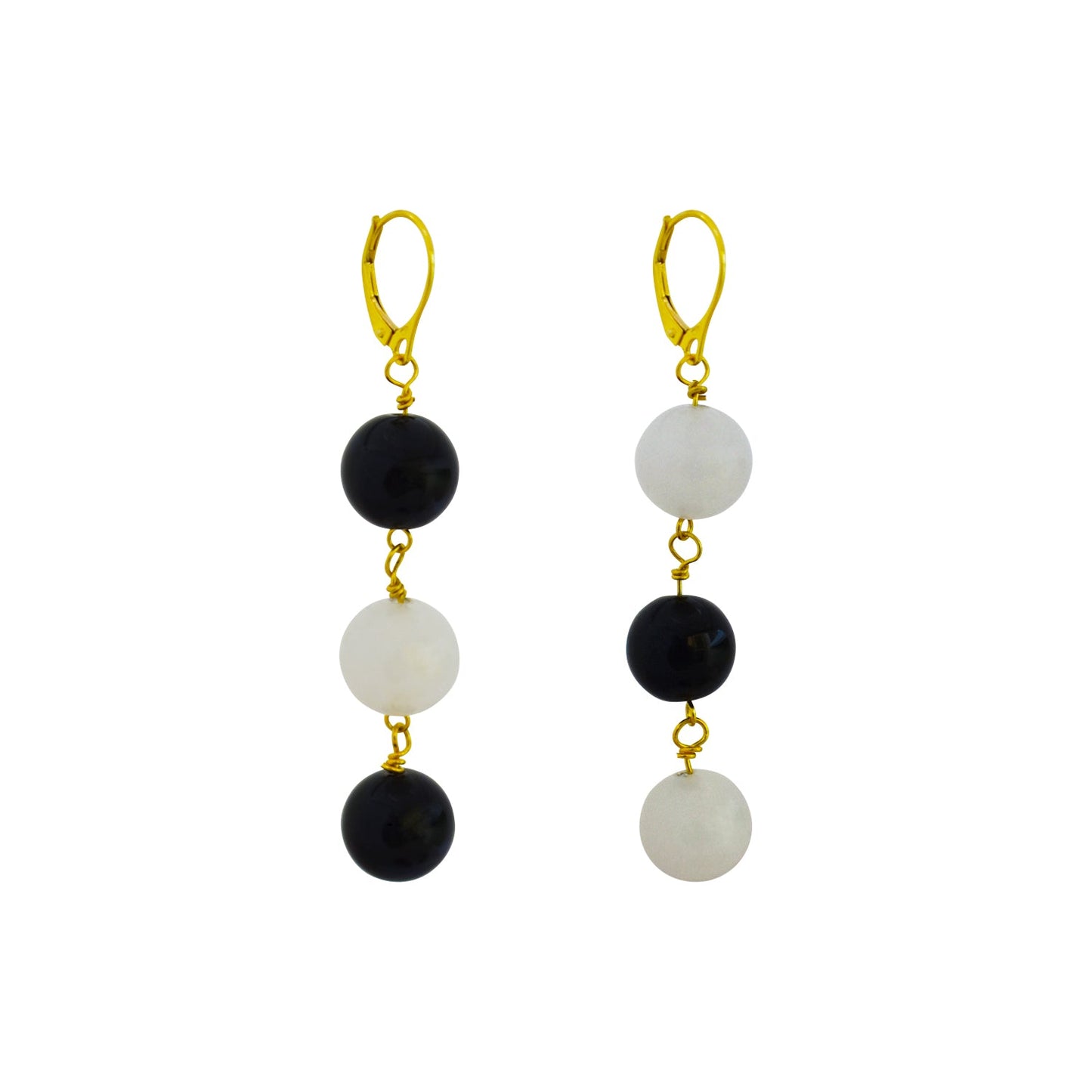 White Agate and Black Onyx Yellow Gold Vermeil, 9k or 18k Gold Earrings, Bold and Beautiful Statement Jewelry, Gold Vermeil Earrings, Bloom Collection | by nlanlaVictory-0