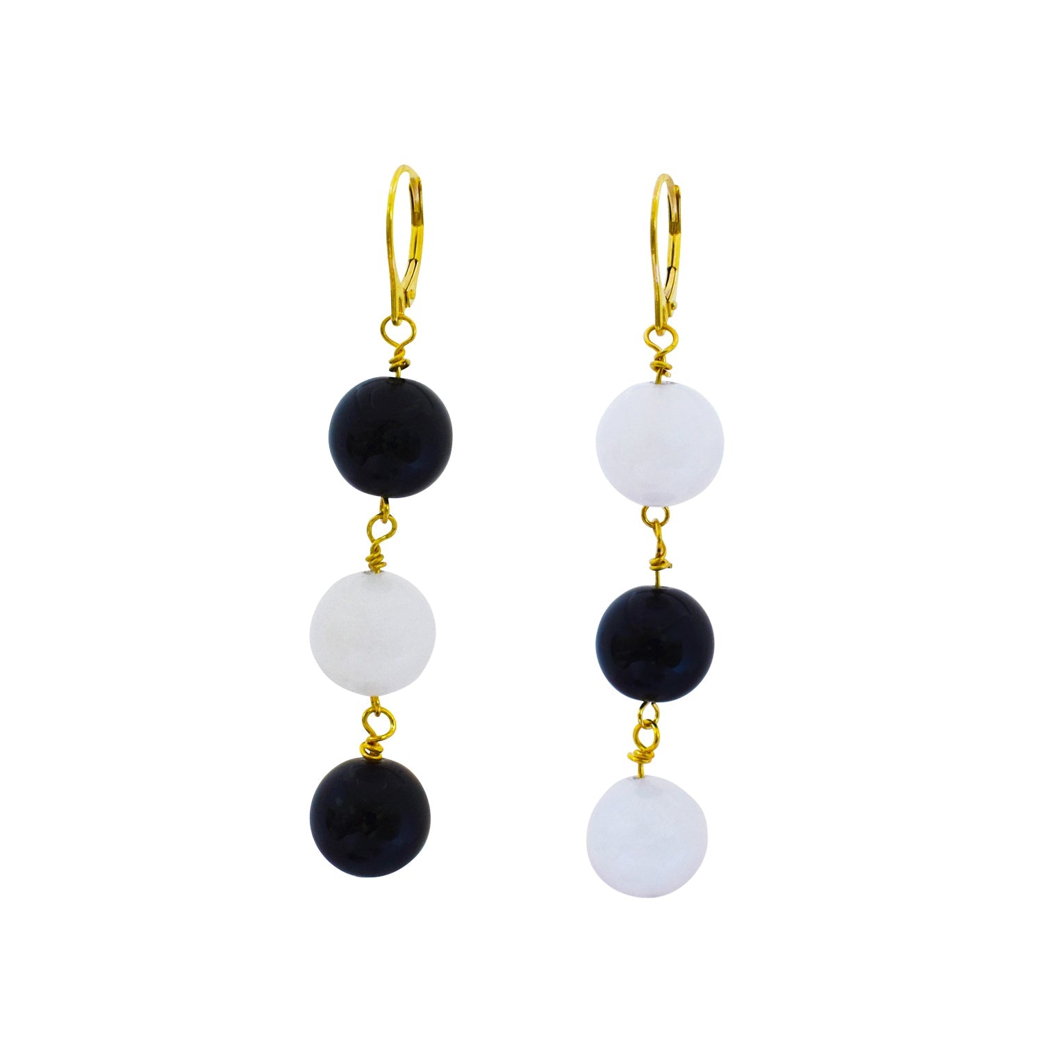 White Agate and Black Onyx Yellow Gold Vermeil, 9k or 18k Gold Earrings, Bold and Beautiful Statement Jewelry, Gold Vermeil Earrings, Bloom Collection | by nlanlaVictory-2