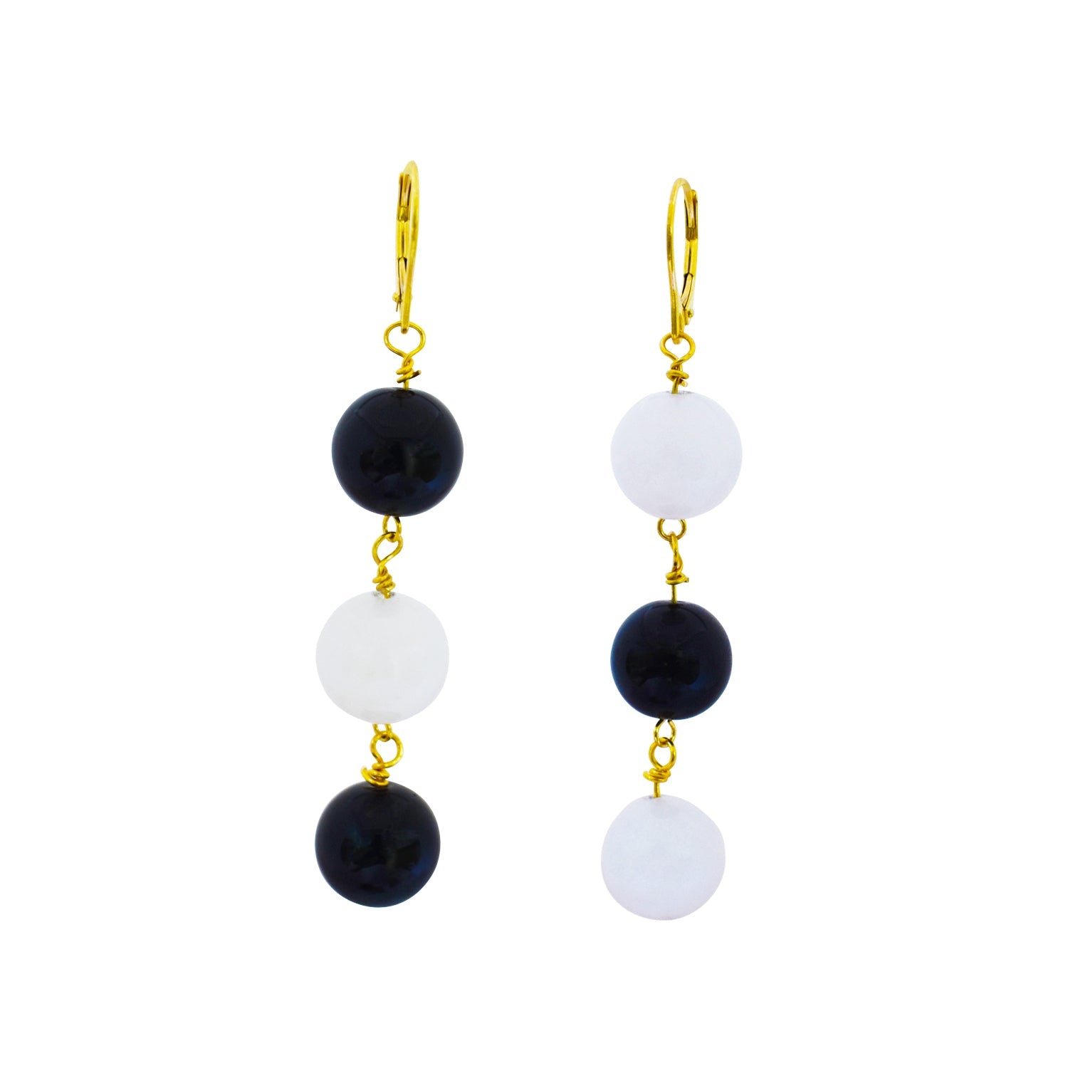 White Agate and Black Onyx Yellow Gold Vermeil, 9k or 18k Gold Earrings, Bold and Beautiful Statement Jewelry, Gold Vermeil Earrings, Bloom Collection | by nlanlaVictory-4