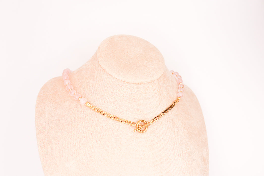 CIRCÉ | Collier en Quartz rose et plaqué Or 18 et 24 carats-4