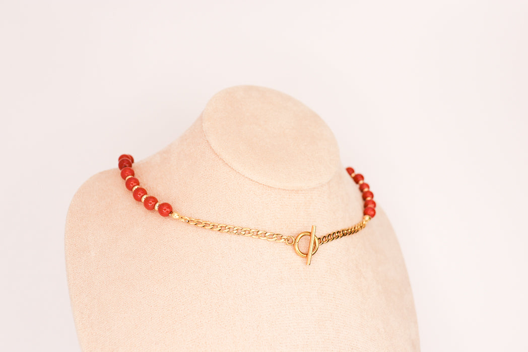 CIRCÉ | Collier en Jaspe rouge et plaqué Or 18 et 24 carats-4