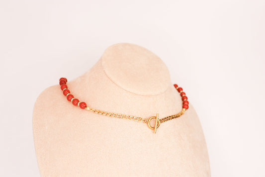 CIRCÉ | Collier en Jaspe rouge et plaqué Or 18 et 24 carats-4