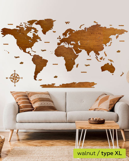 Country Wooden World Map Walnut 1