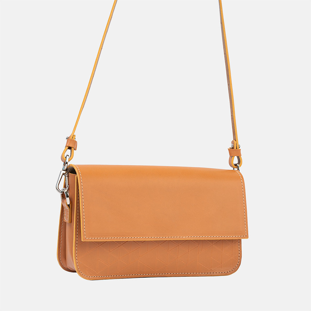 Leather Shoulder Bag - Curie (Orange Vectors)-0