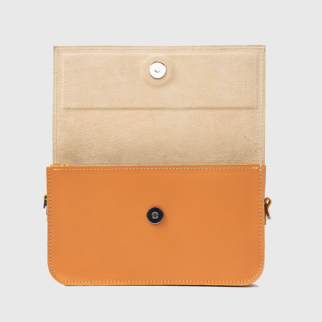 Leather Shoulder Bag - Curie (Light Orange)-1