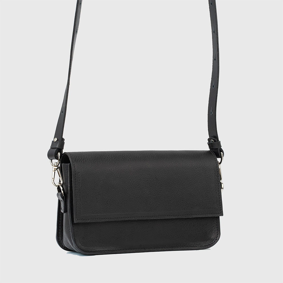 Leather Shoulder Bag - Curie  (Black)-0