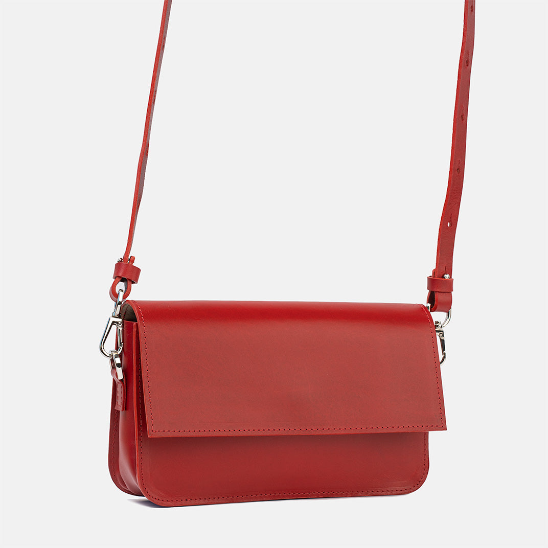 Leather Shoulder Bag - Curie (Red)-1