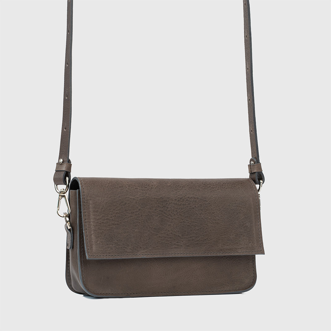 Leather Shoulder Bag - Curie (Gray)-0