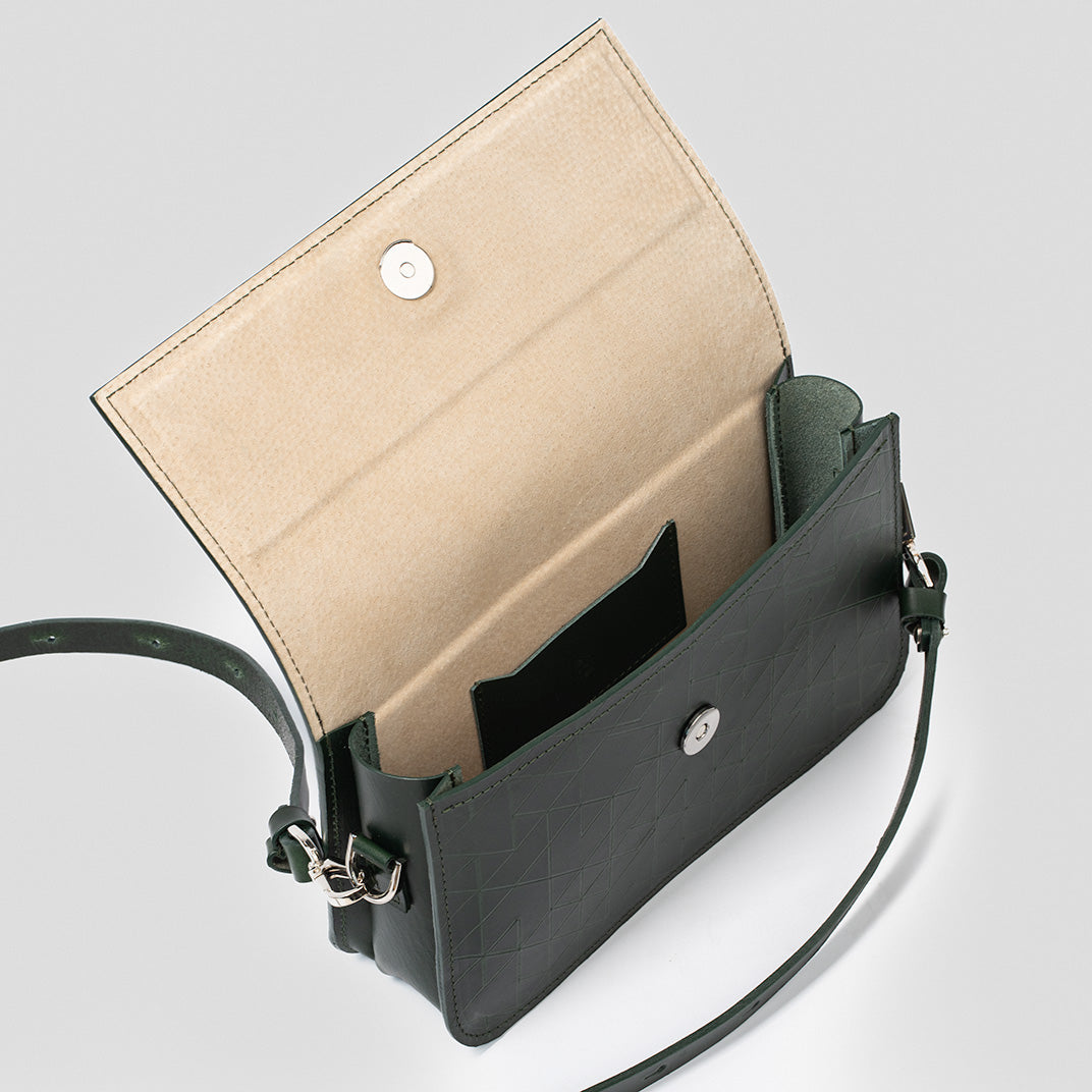 Leather Shoulder Bag - Curie (Green Vectors)-2