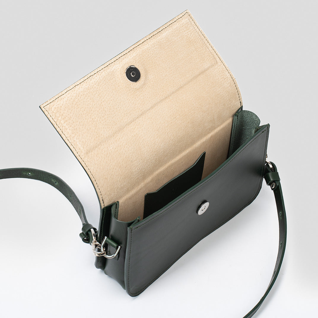 Leather Shoulder Bag - Curie (Forest Green)-3